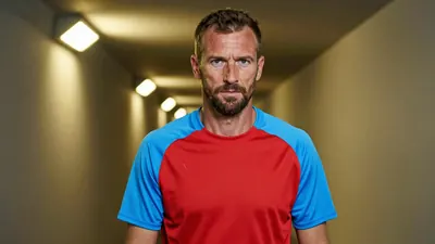A 35-year-old GIF Sundsvall midfielder, with a rugged, weathered complexion and a determined gaze, stands waist-up in the...